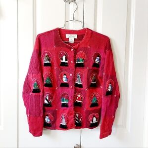 Snowglobe Beaded & Embroidered "Ugly" Christmas Cardigan Sweater Small Krampus‎